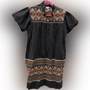 vintage spanish style embroidered 3/4 length dress